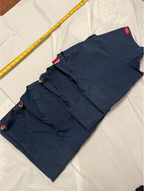 Dickies Scrub Top Lot of 4 Navy Blue V-Neck Short Sleeve Small See Measurements